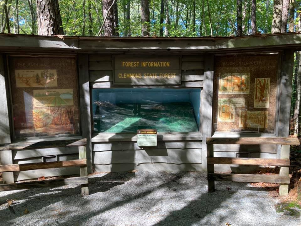 Informational kiosk displaying the features of the forest